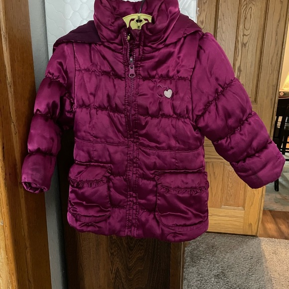 OshKosh B'gosh Girls Toddler Maroon Puffer Jacket with Hood (2T) - Picture 1 of 5